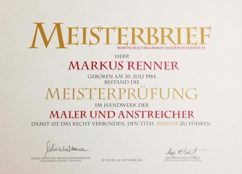 Meisterbrief Markus Renner